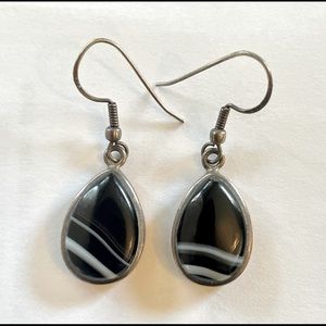 Agate and Sterling Silver Teardrop Earrings